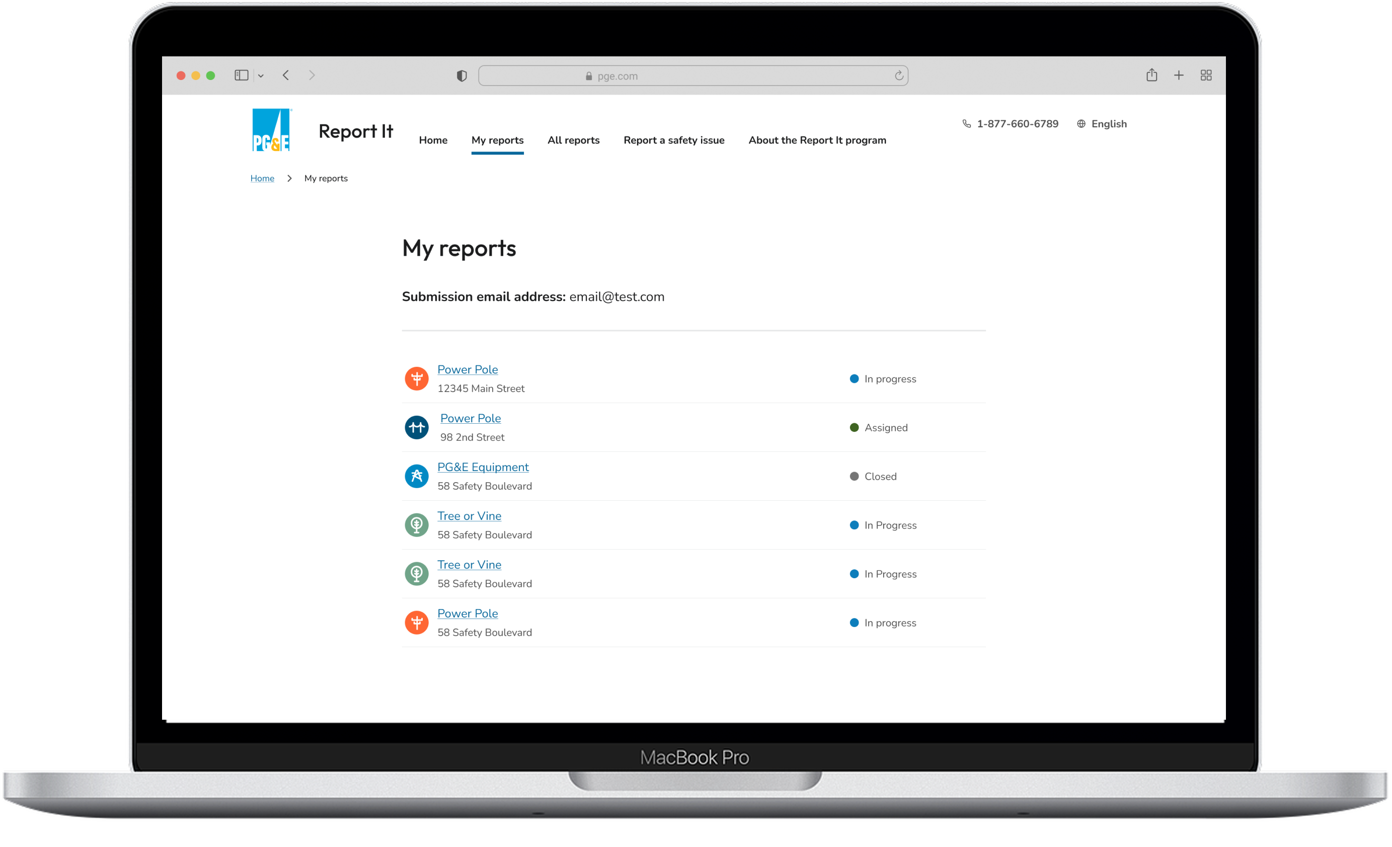 Desktop view of the Report It Apps My Reports screen.