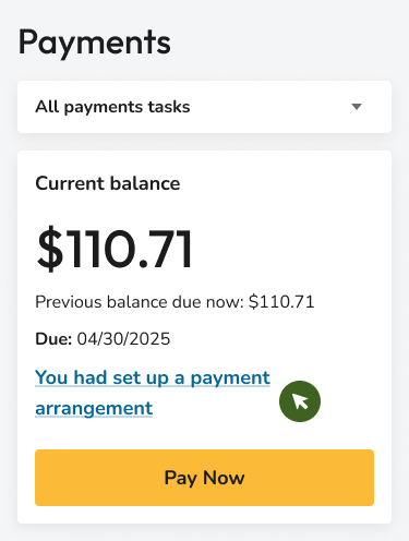 Captura de pantalla de una muestra del panel de la cuenta de pge.com.