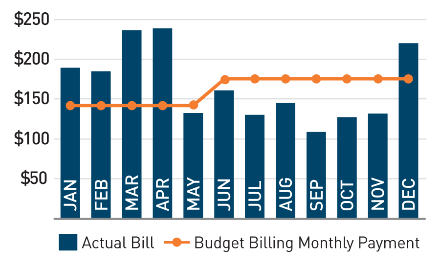 Un gráfico de barras que muestra los pagos mensuales con Budget Billing