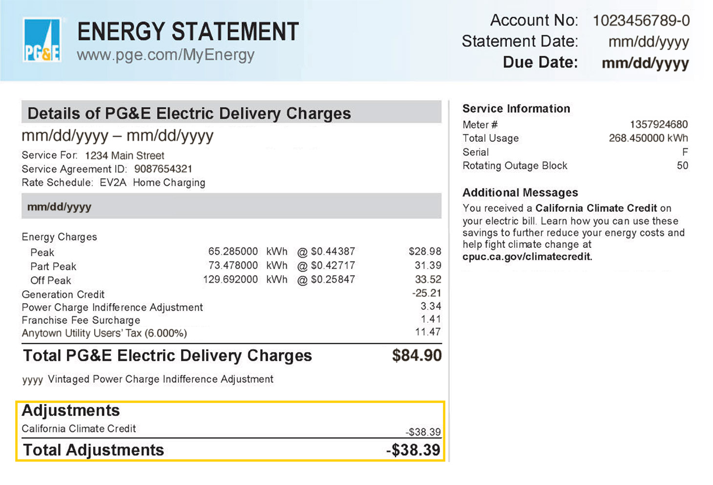 california climate credit electric charges