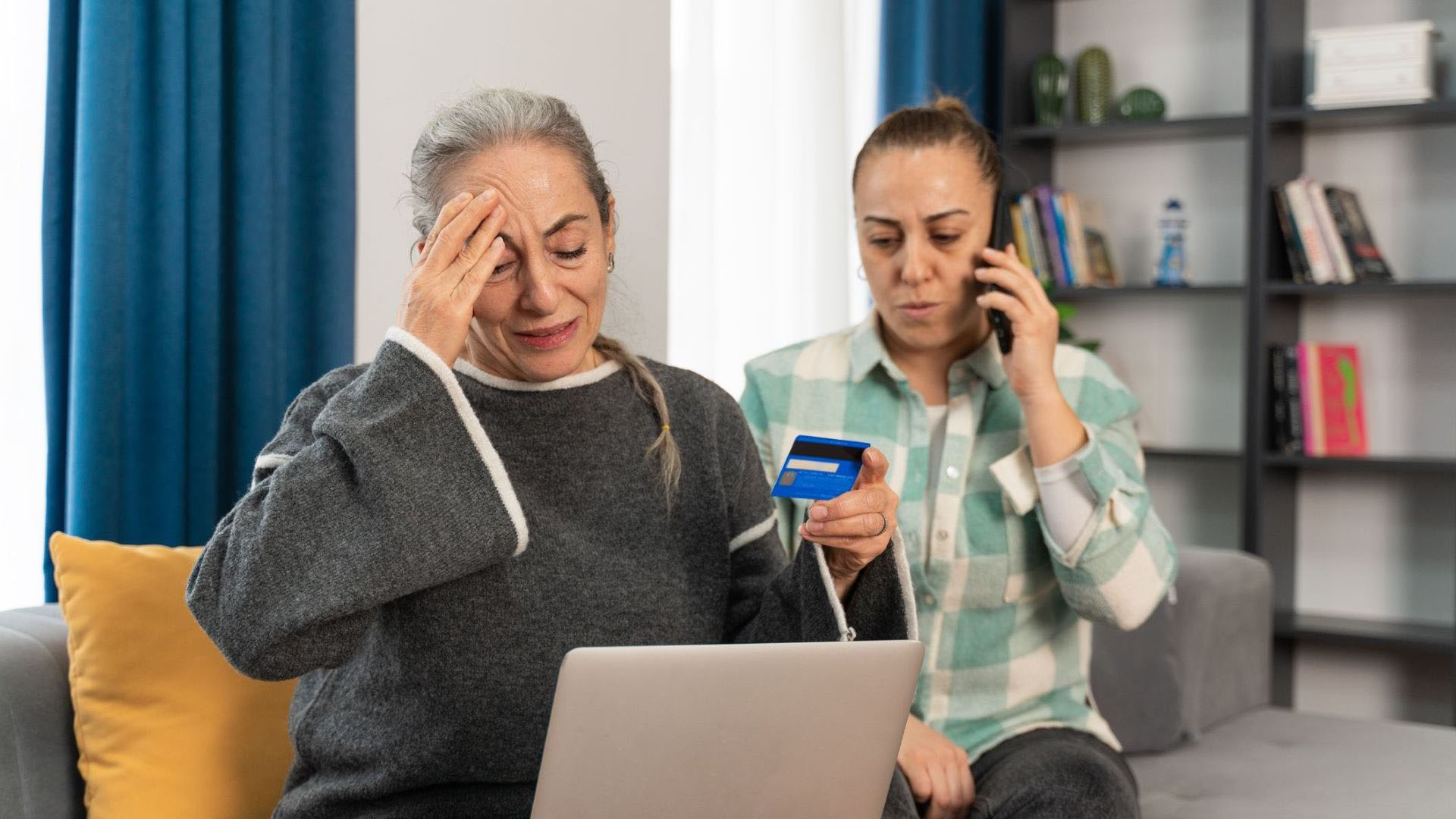 mother daughter at computer