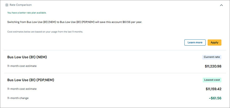 This graphic shows a sample operating schedule screen, it compares a customers operating hours with their energy use over the course of a 24-hour period.
