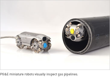 PG&E miniature robots visually inspect gas pipelines.